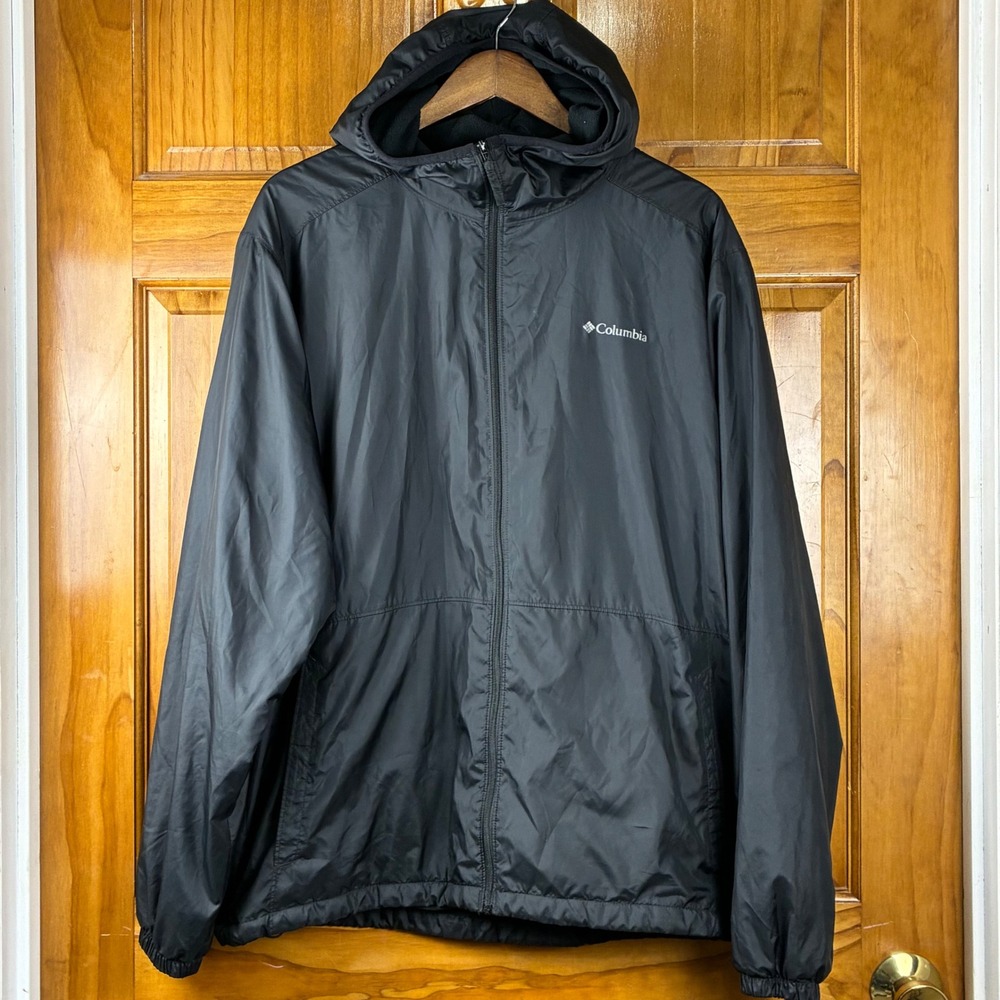 Columbia Mens Black Fleece Lined Hooded Windbreaker Jacket Large RN 69724